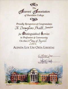 Distinguished Service to Profession and Community Award, Davidson College, 2001